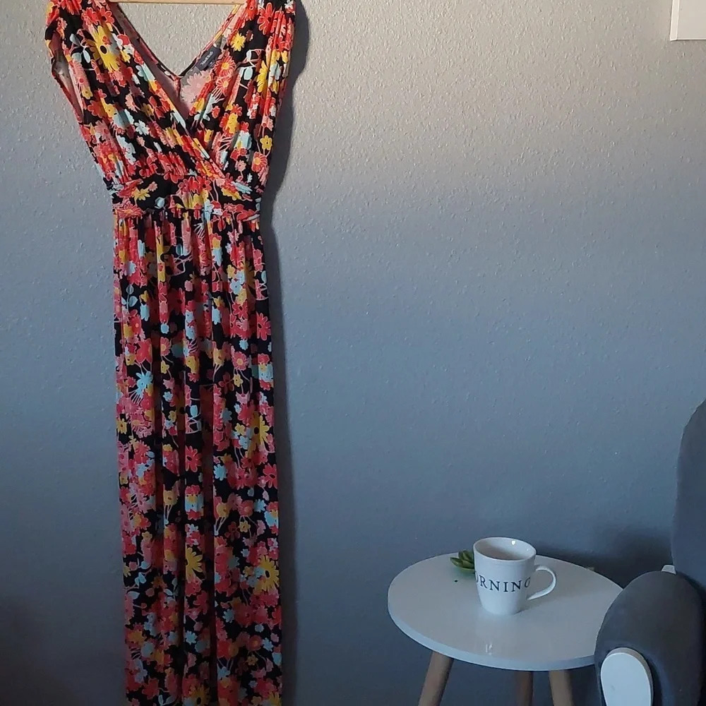 Modcloth "Bali Breeze" Multicolored Floral Maxi Dress Medium Bohemian